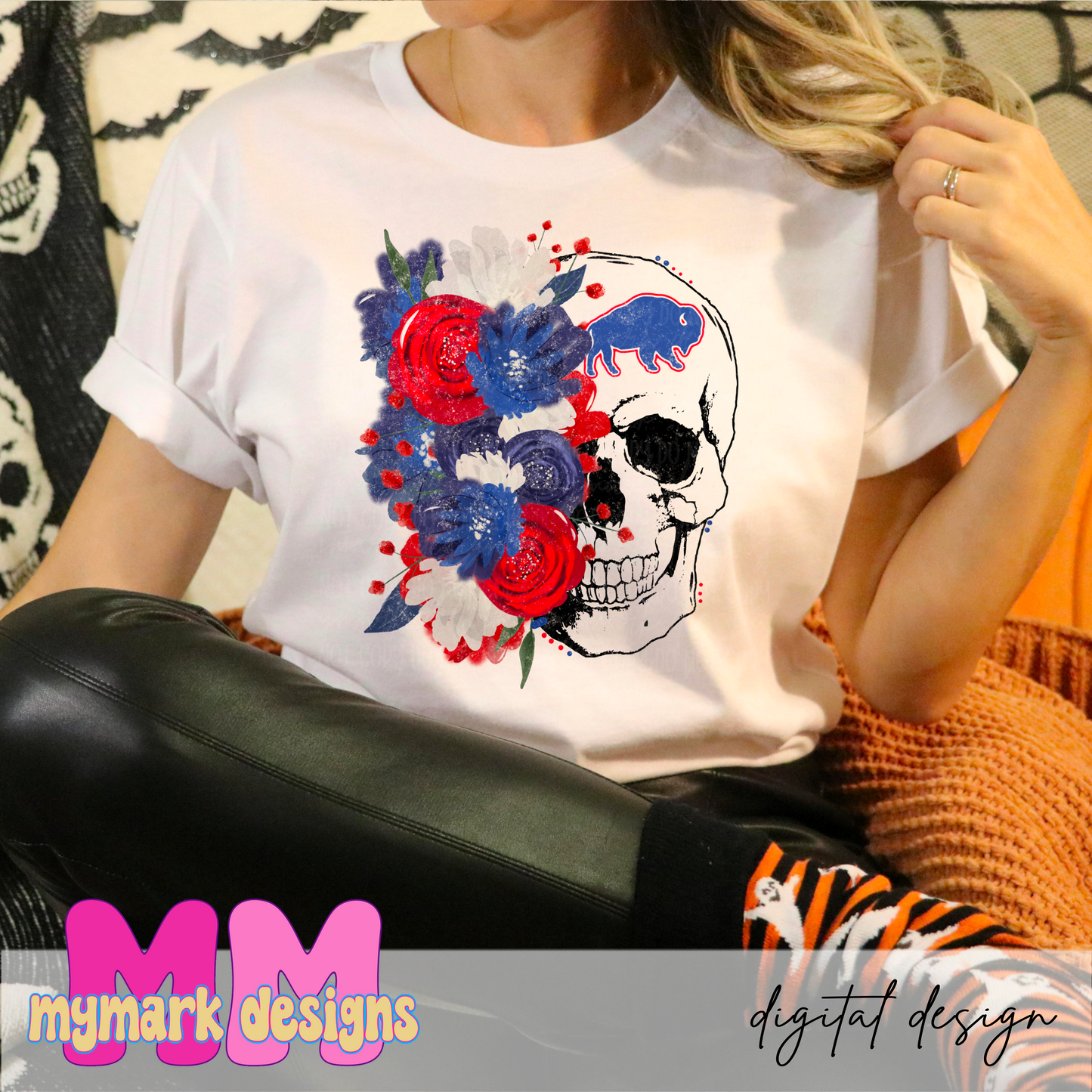 OG- BUFFALO FLORAL SKULL : PNG