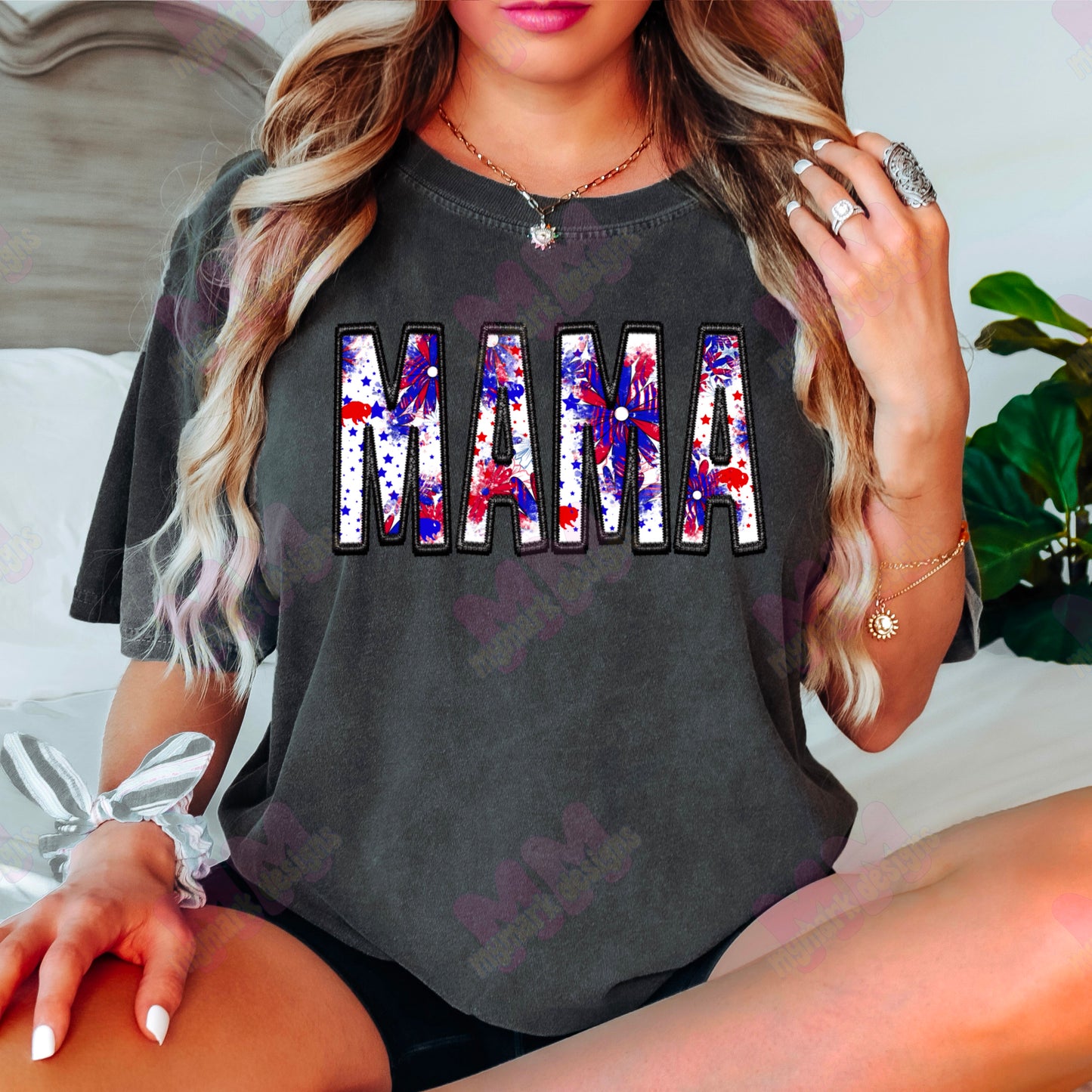 mama buffalo floral : Faux Embroidery : PNG '