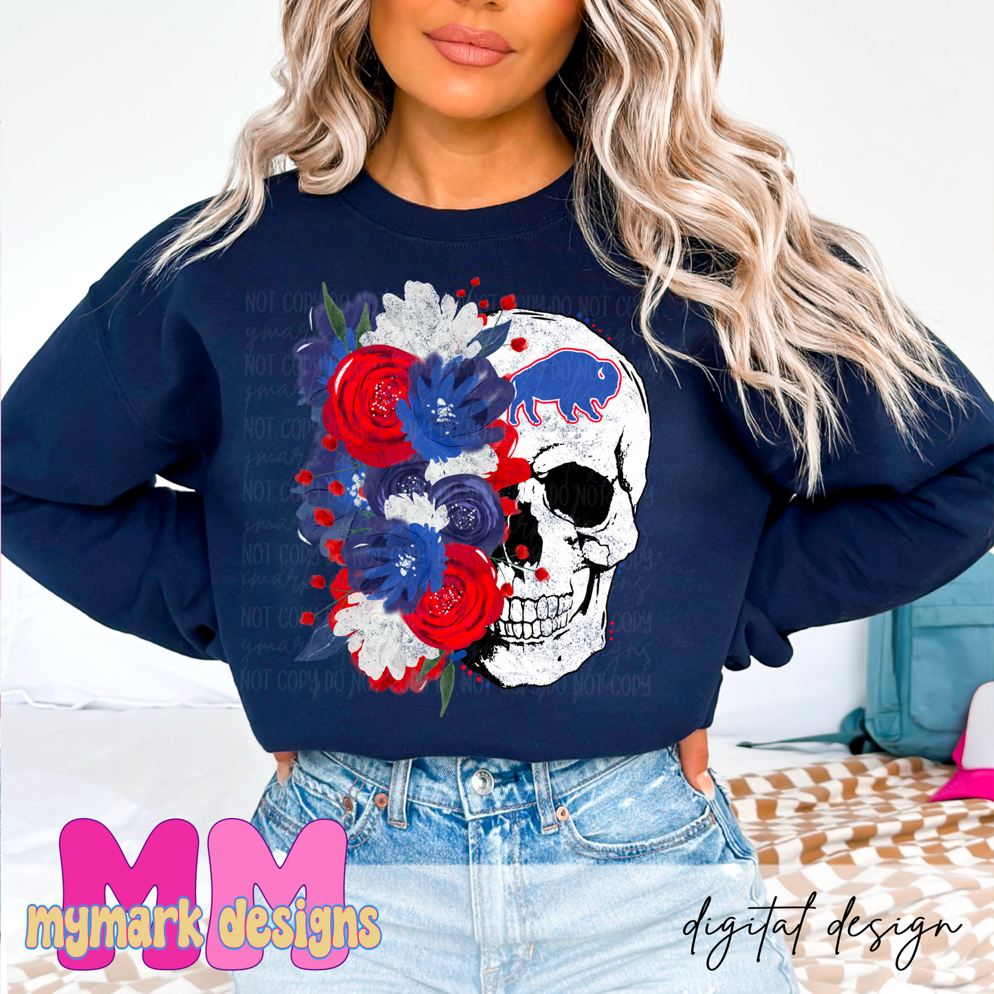 OG- BUFFALO FLORAL SKULL : PNG