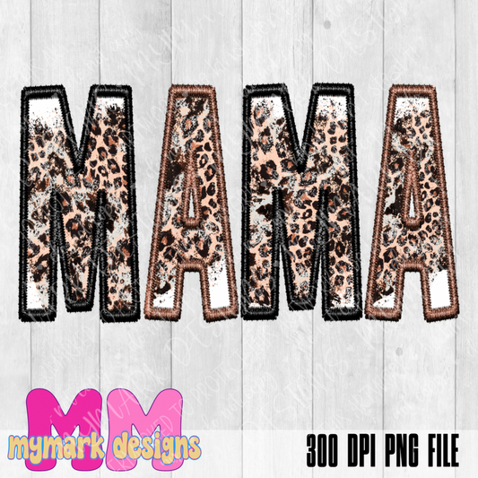 MAMA Cheetah Print : Faux Embroidery PNG