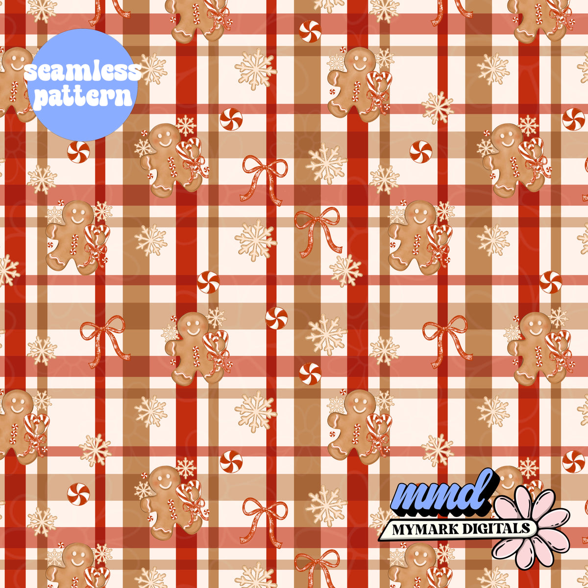 Gingerbread Christmas Plaid Seamless