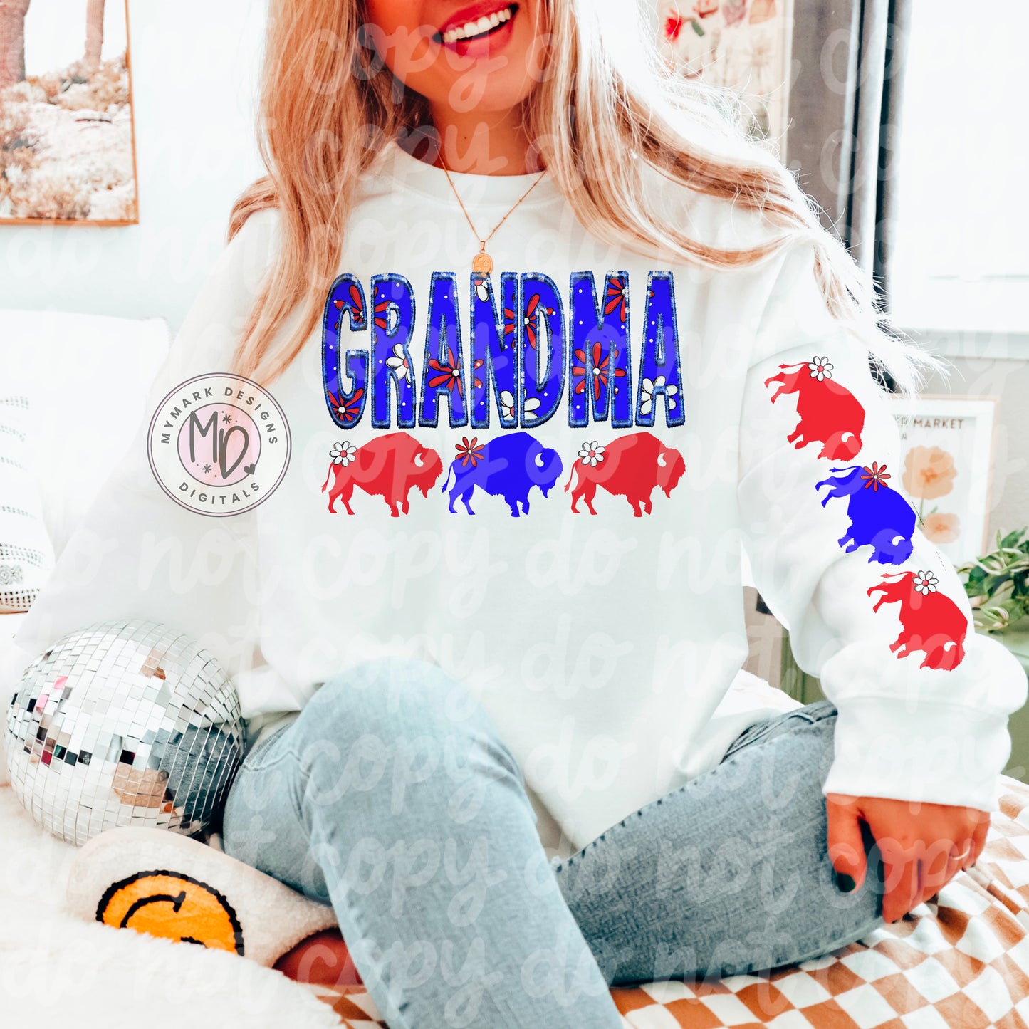 GRANDMA : Buffalos : Springy Red & Blue  : PNG