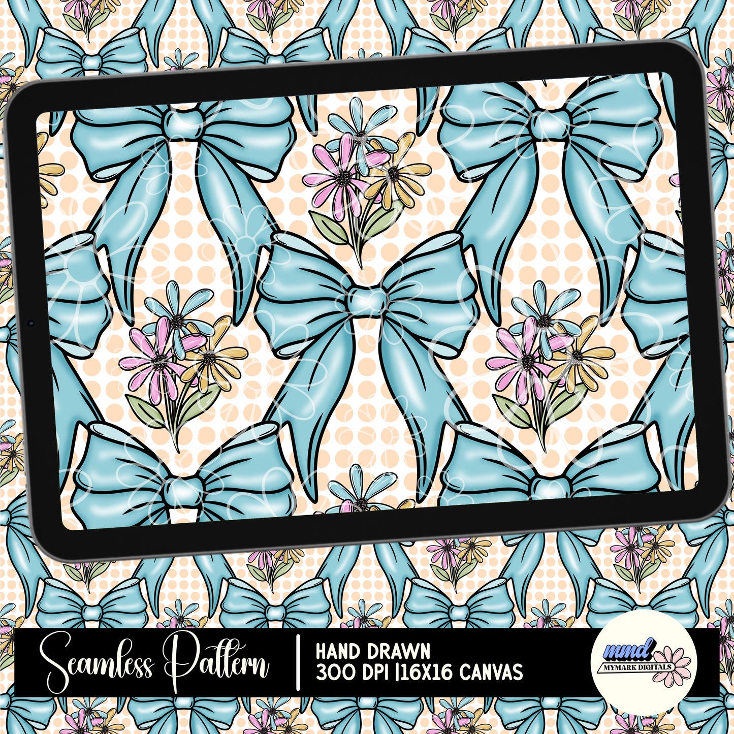 Spring Blue Bow Seamless | Repeating Pattern | February 26
