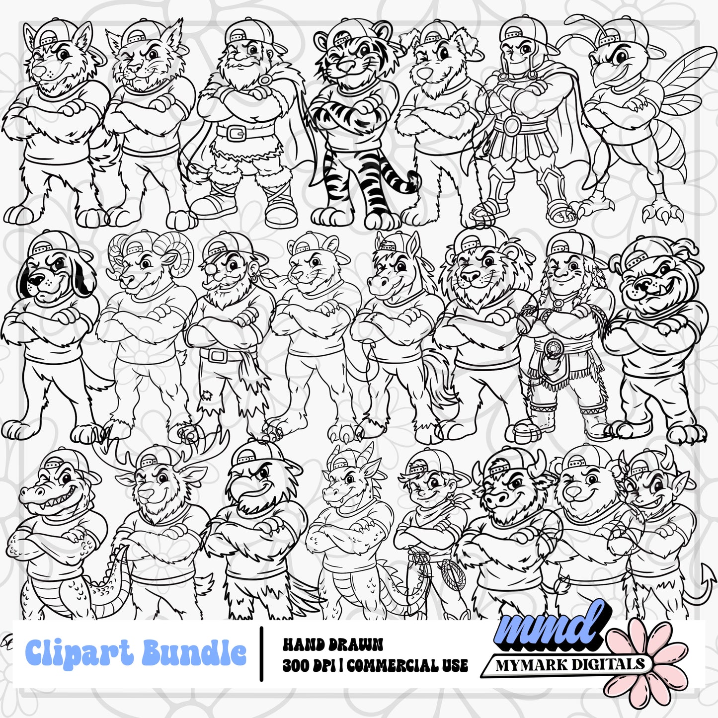 Tough Mascot Outline Clipart | 23 Mascots | Google Drive Access | Commercial Resale included