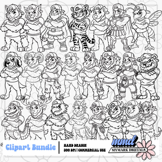 Tough Mascot Outline Clipart | 23 Mascots | Google Drive Access | Commercial Resale included