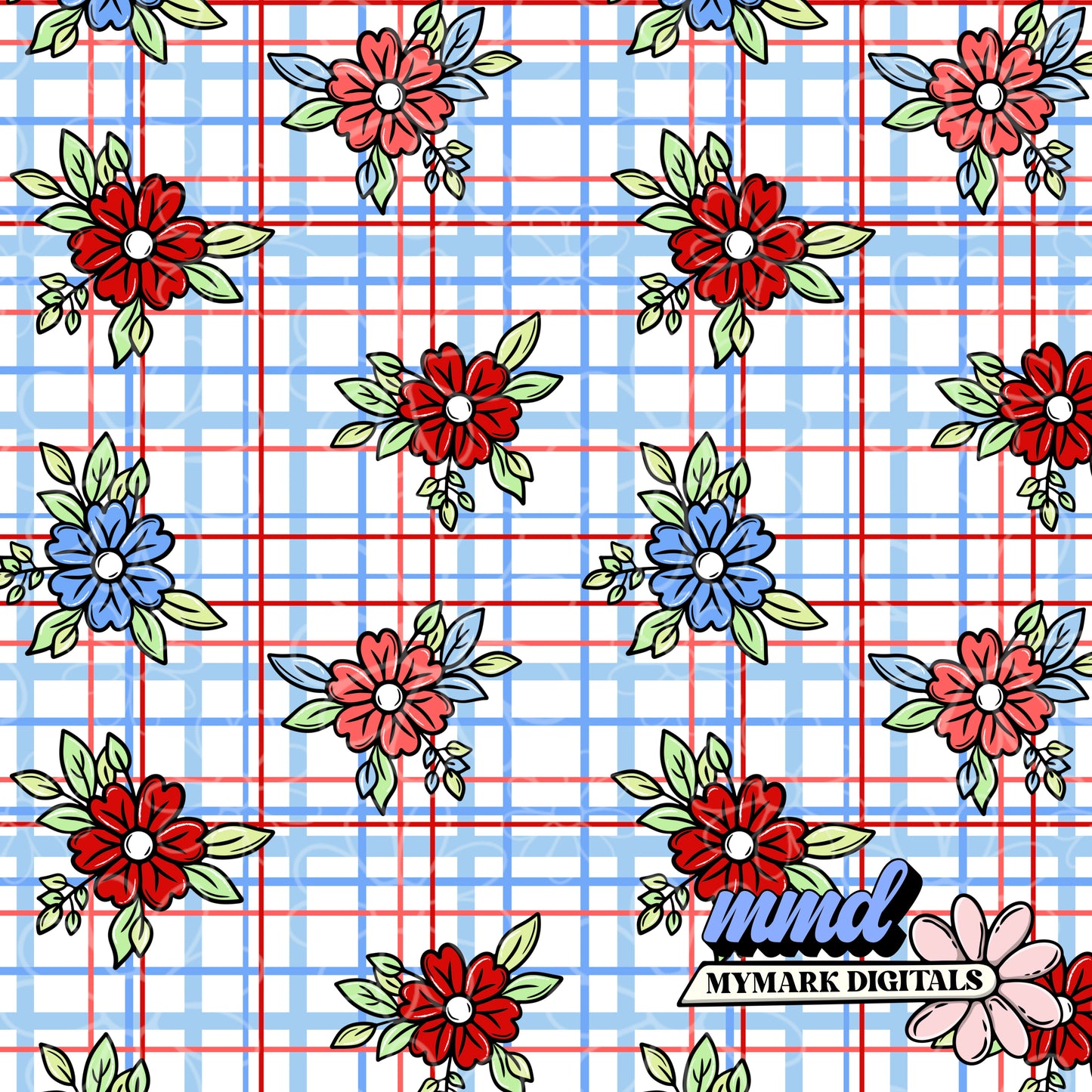 RWB Floral Seamless | Repeating Pattern
