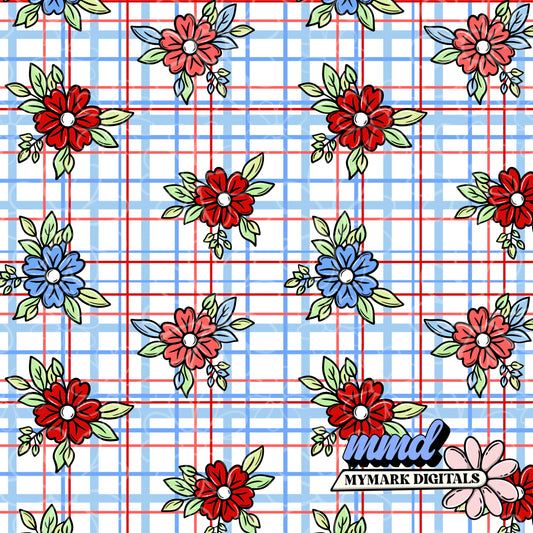 RWB Floral Seamless | Repeating Pattern