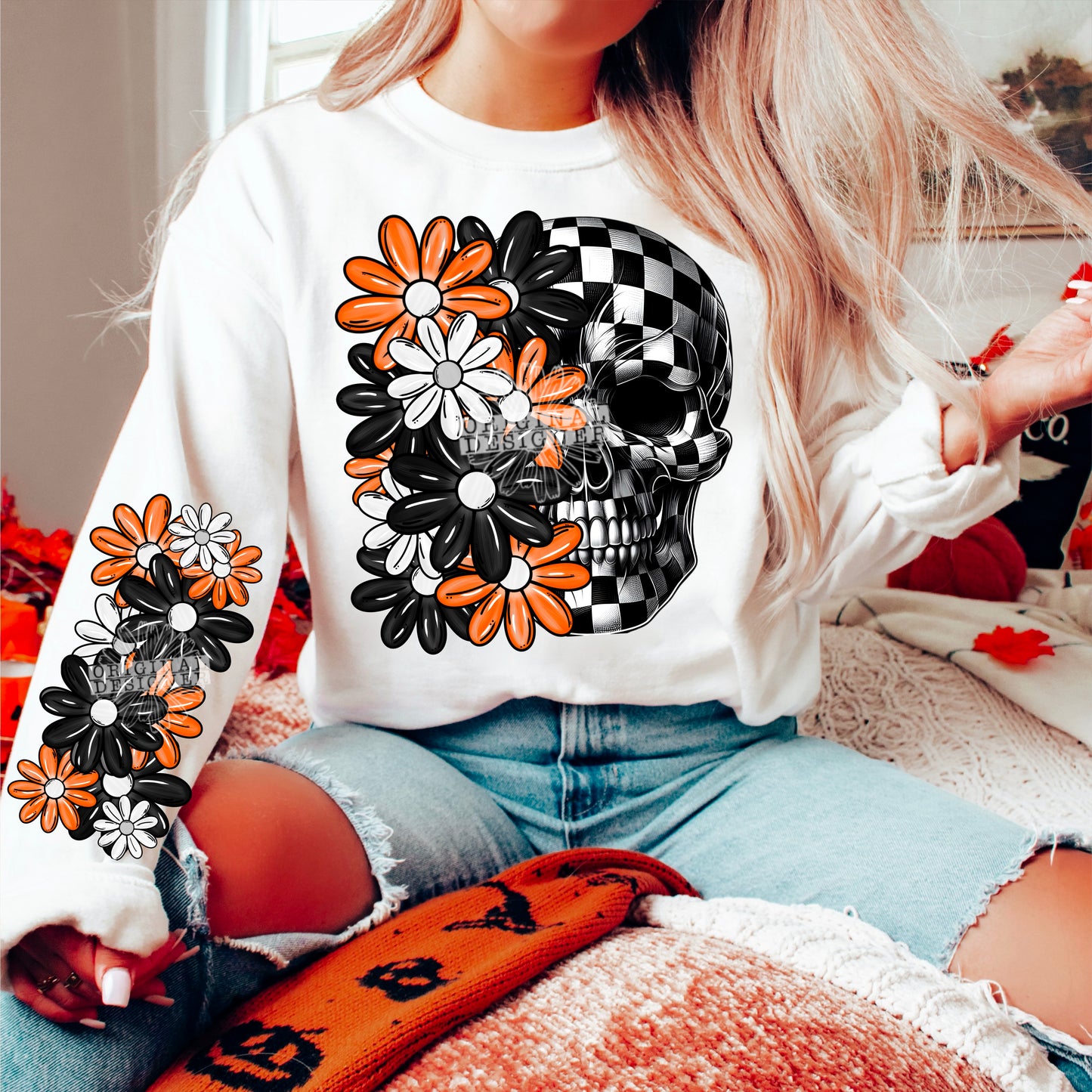 CHECKER Floral Skull : Sleeve Set : PNG