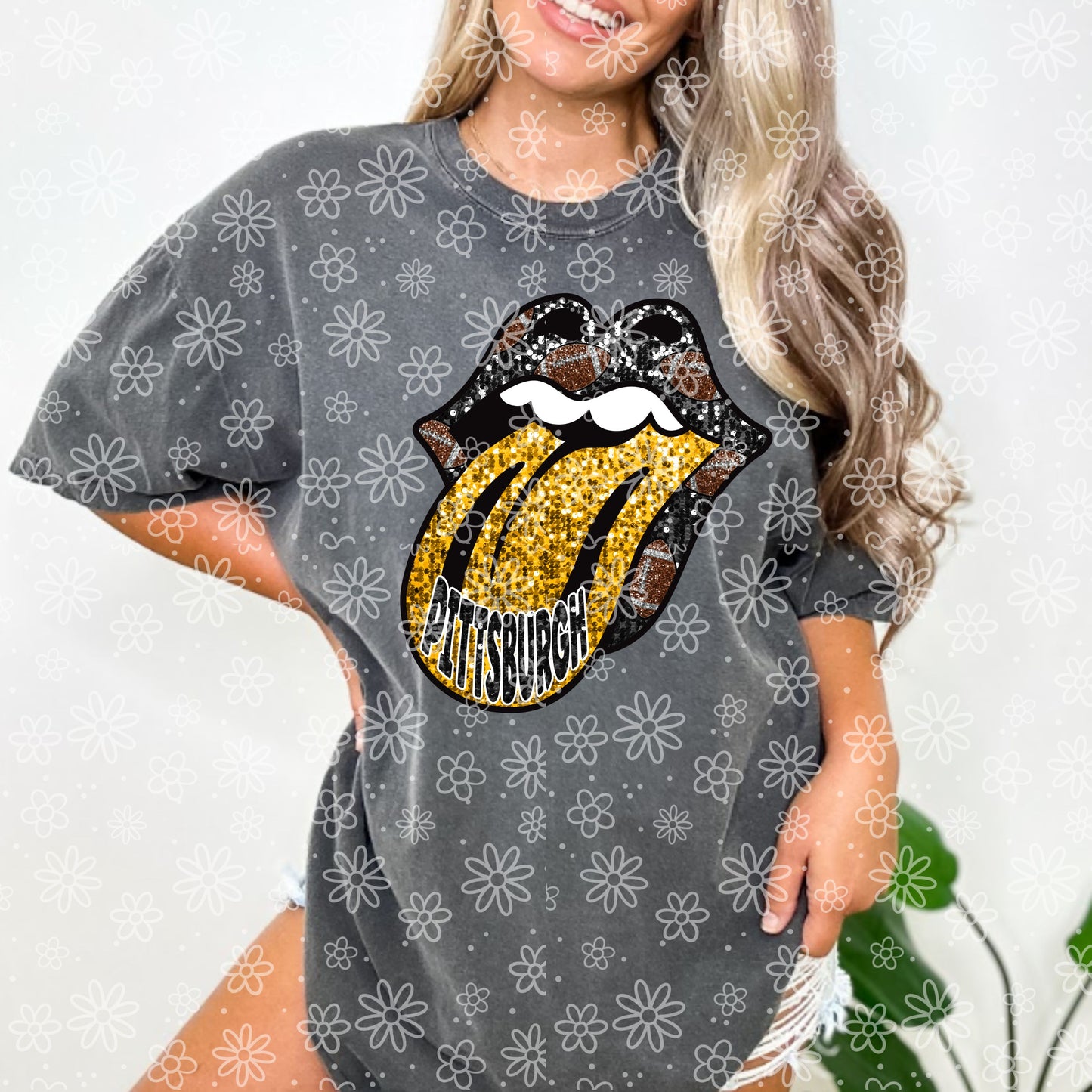 SEQUIN FOOTBALL TONGUE| Bundle Available | PNG | October 2023