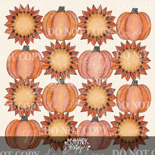 Distressed Fall Floral and Pumpkins : PNG