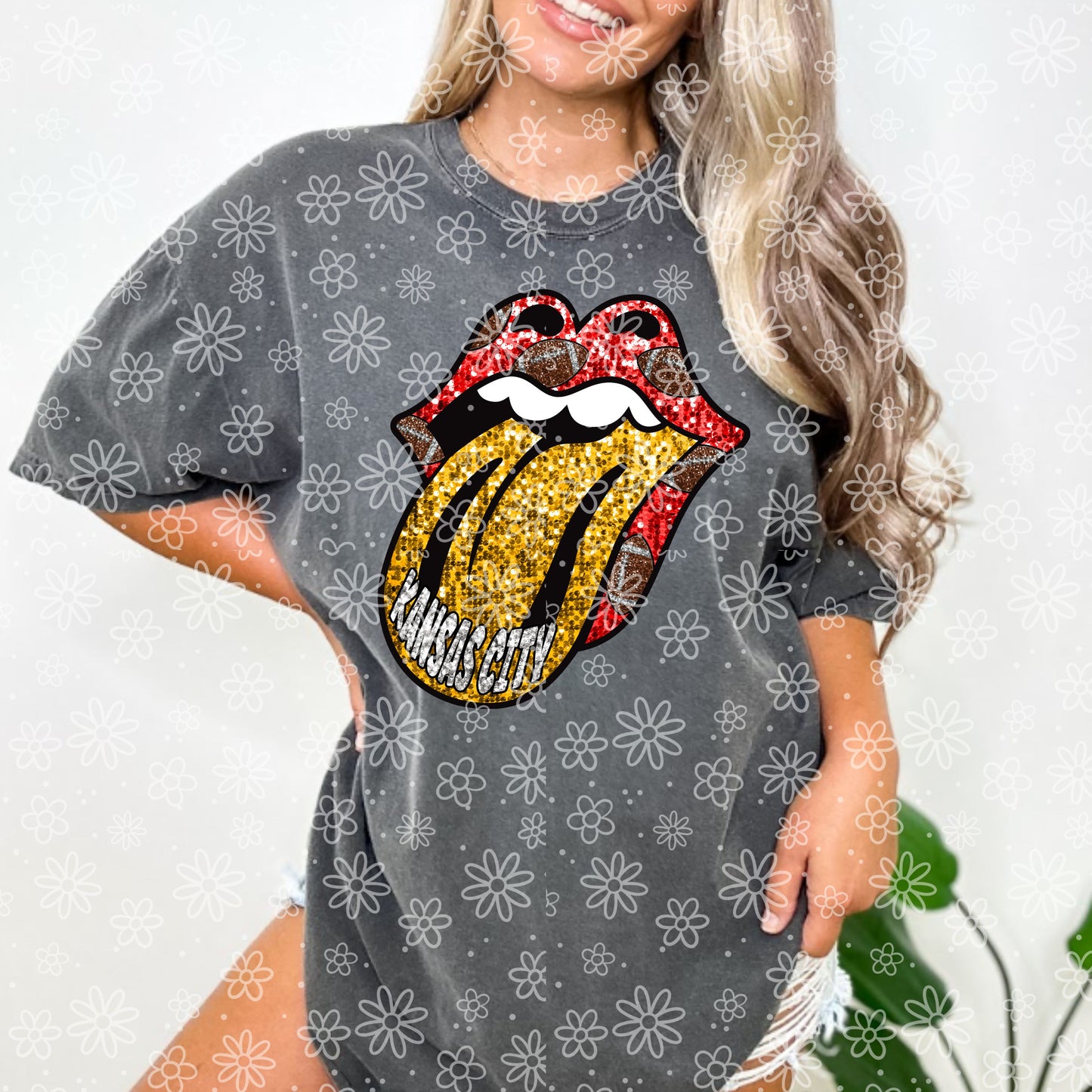 SEQUIN FOOTBALL TONGUE| Bundle Available | PNG | October 2023