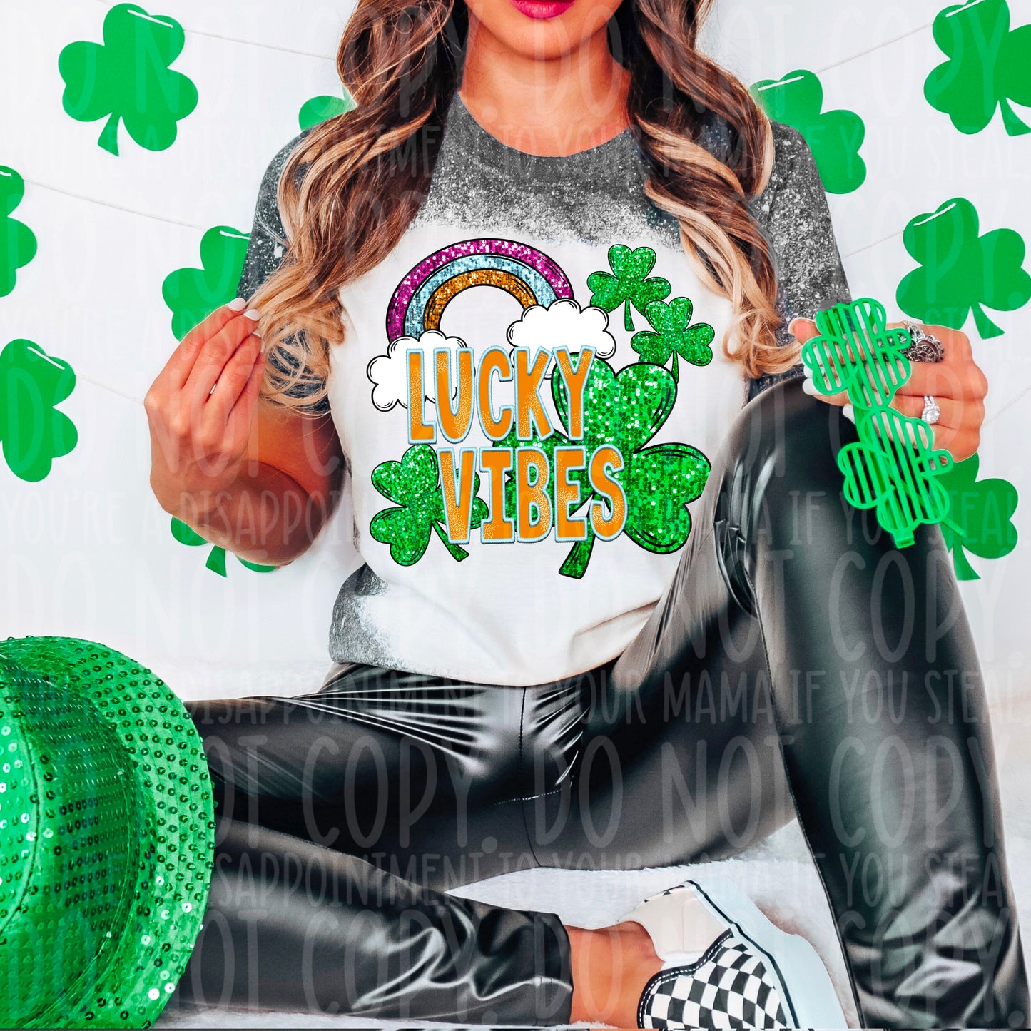 Lucky 🍀  Vibes : FAUX Embroidery : Faux Sequin : PNG