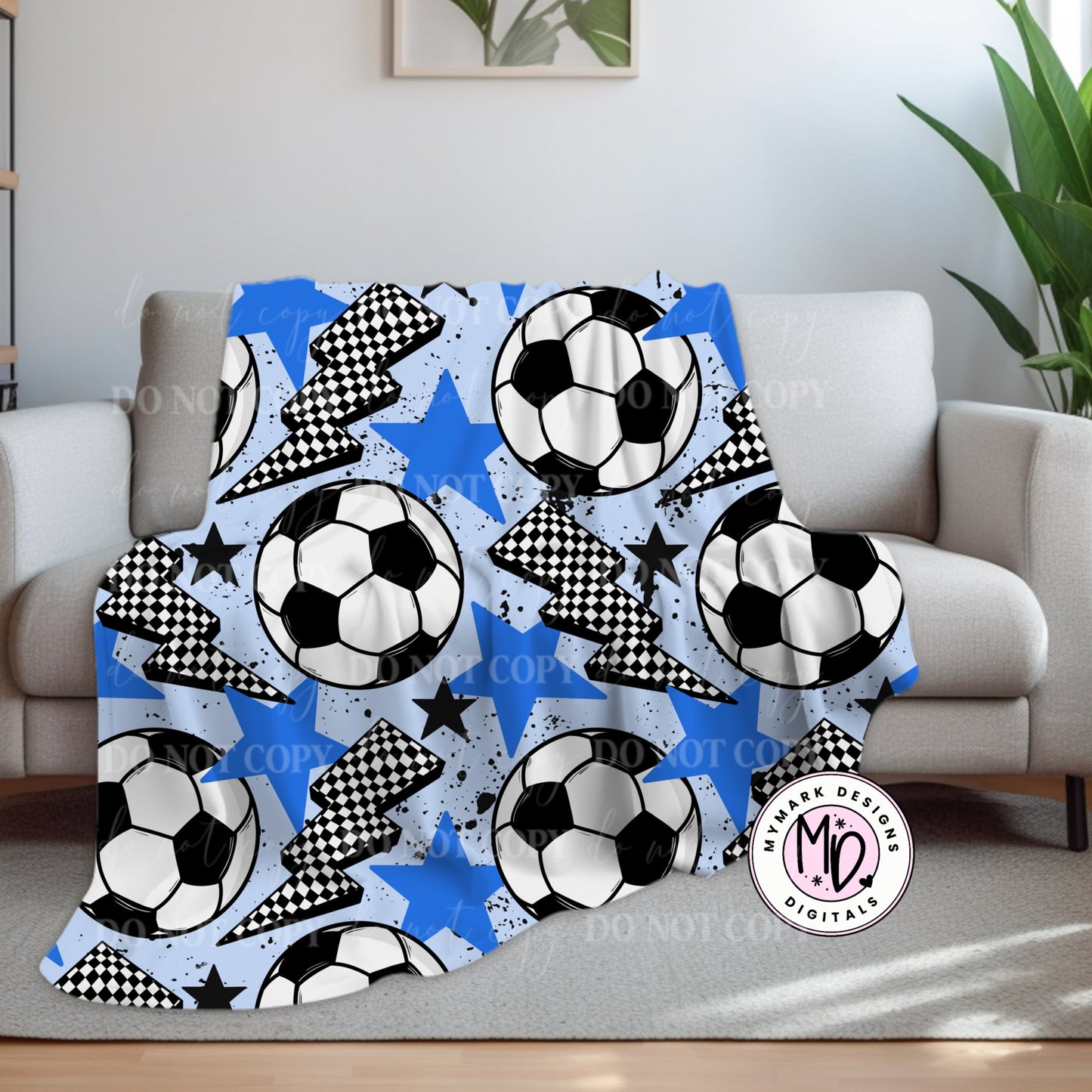 Soccer : Blue Bolt Stars : Seamless Design