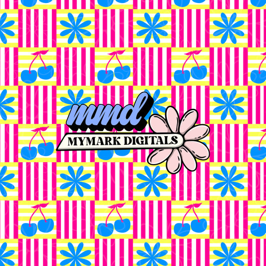 Sunshine Cherries Neon Seamless | Swim Safe | Repeating Pattern | February 26