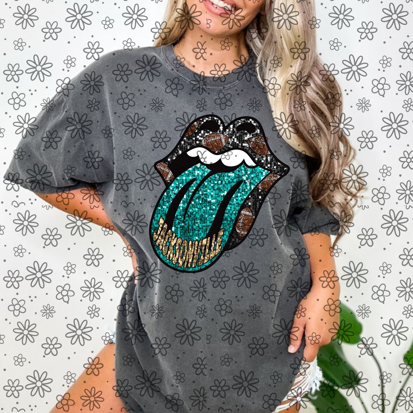 SEQUIN FOOTBALL TONGUE| Bundle Available | PNG | October 2023