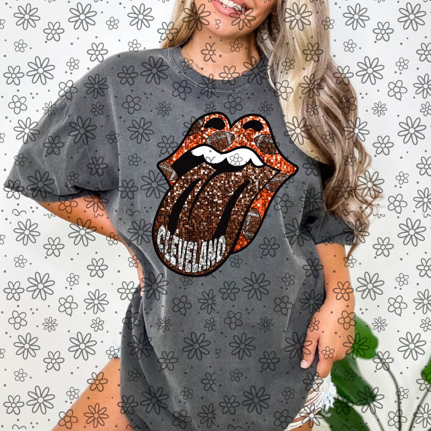 SEQUIN FOOTBALL TONGUE| Bundle Available | PNG | October 2023