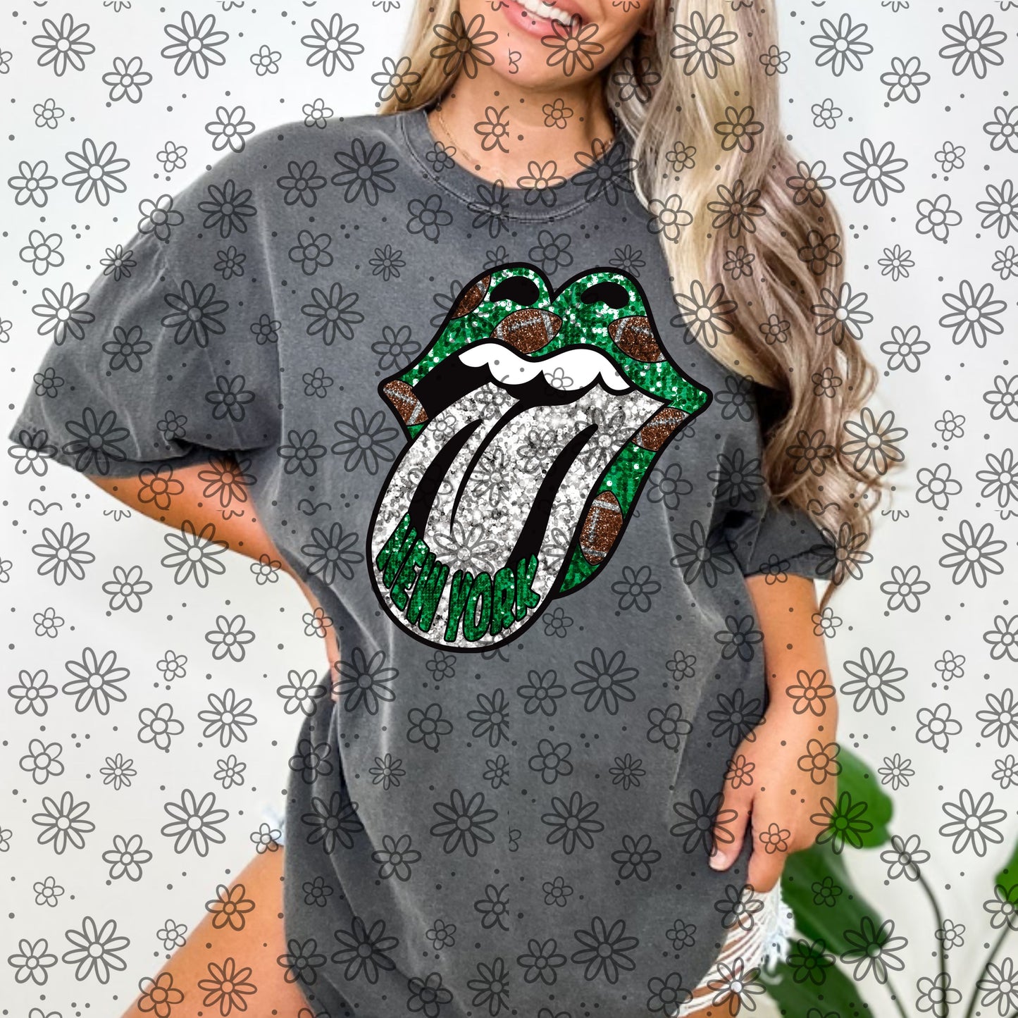 SEQUIN FOOTBALL TONGUE| Bundle Available | PNG | October 2023