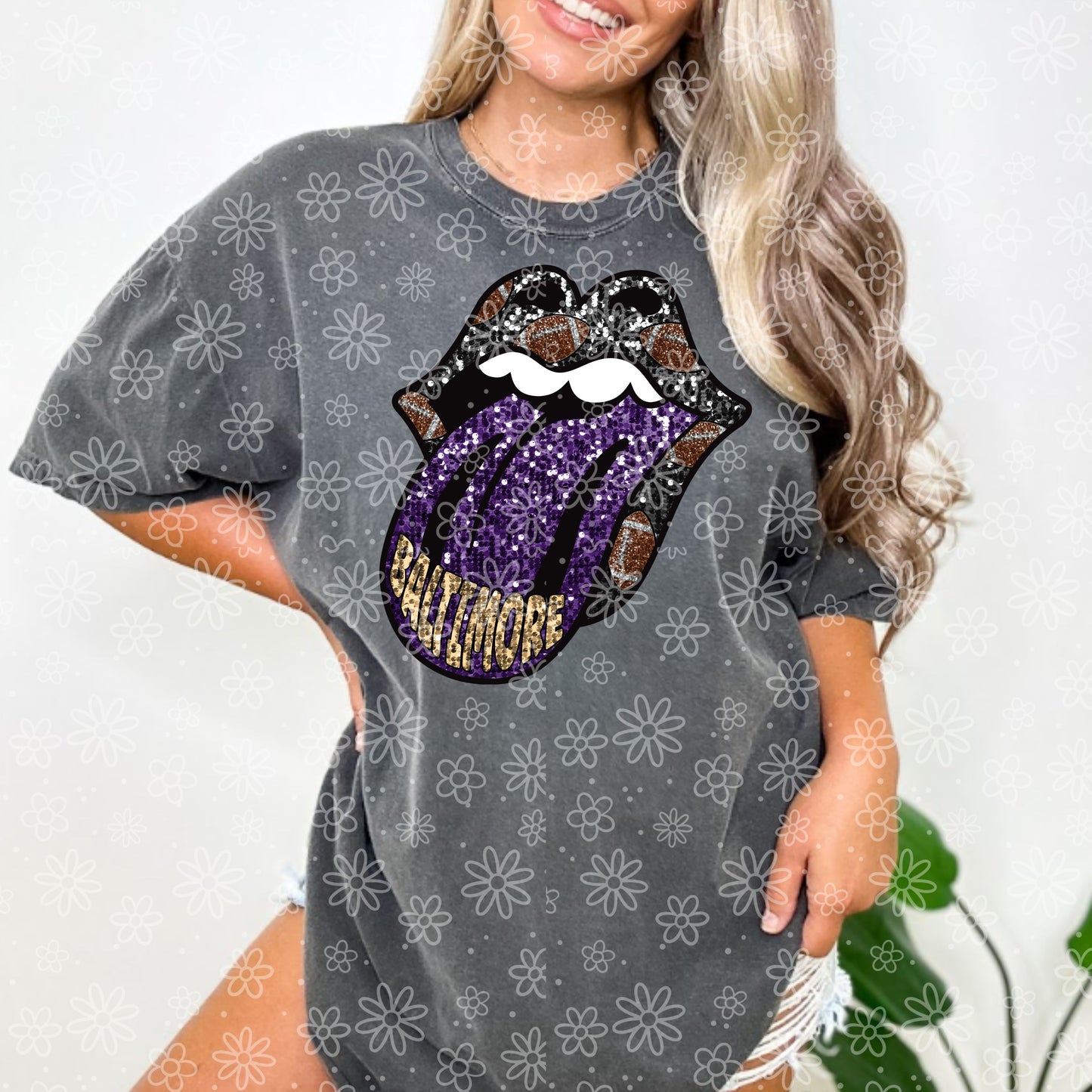 SEQUIN FOOTBALL TONGUE| Bundle Available | PNG | October 2023