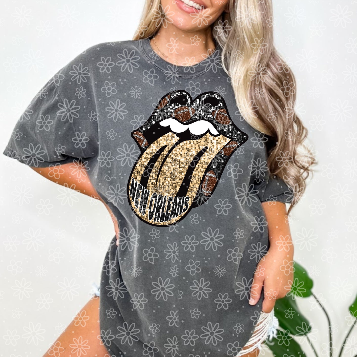 SEQUIN FOOTBALL TONGUE| Bundle Available | PNG | October 2023