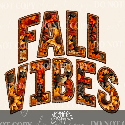 Fall Vibes | FALL FLORAL | Faux Embroidery : PNG