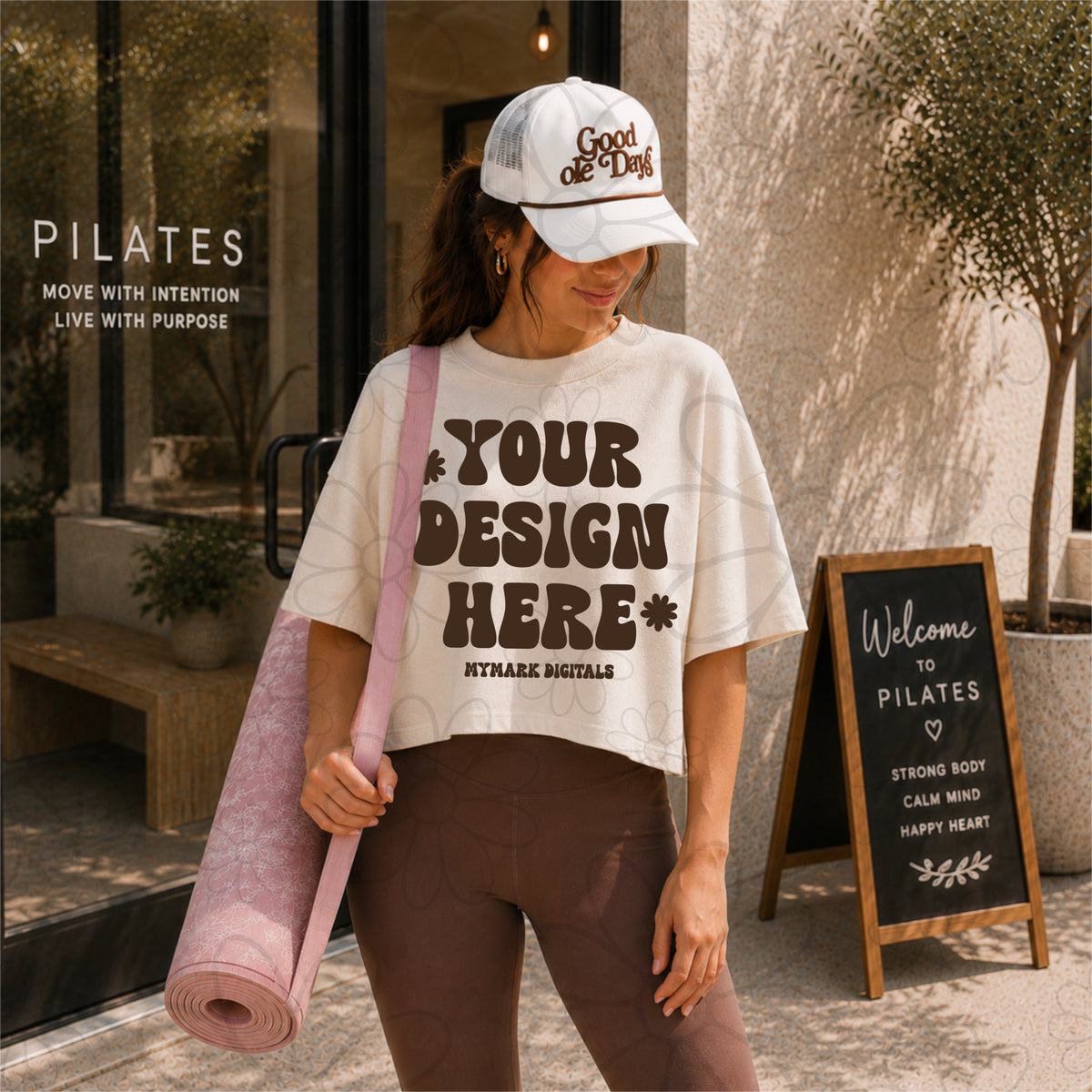 Ivory Comfort Colors Crop Tee Mock Up |  Workout Mockup | Pilates Mock