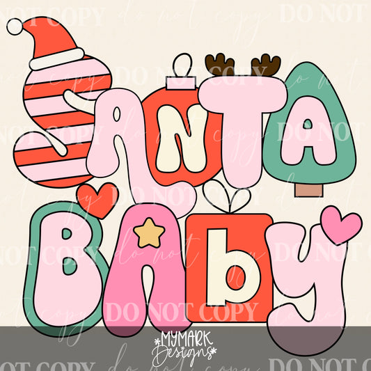 Santa Baby Retro Letters : PNG