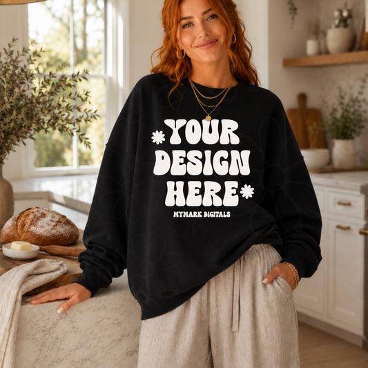 Gildan 18000 Black Sweatshirt Mockup | Trendy Mockup | Sourdough Mockup