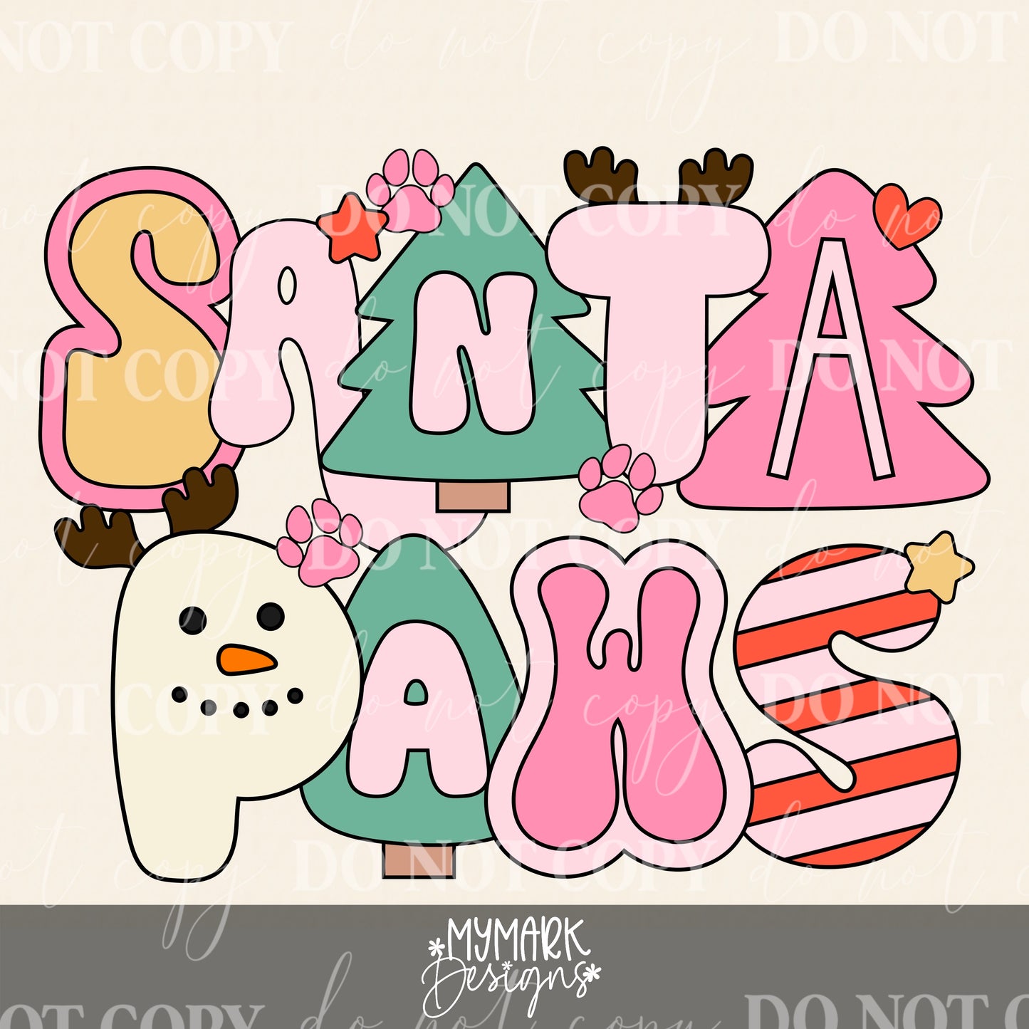 Santa paws Retro Letters : PNG