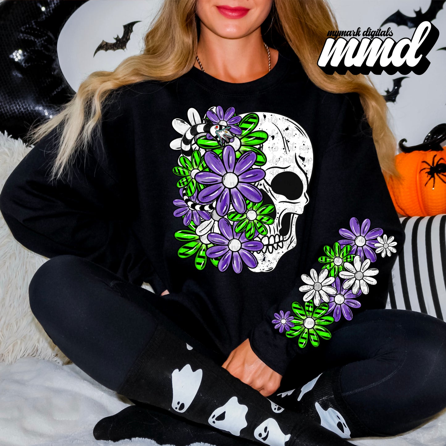 Never Trust The Living Floral Skull : Sleeve Set : PNG