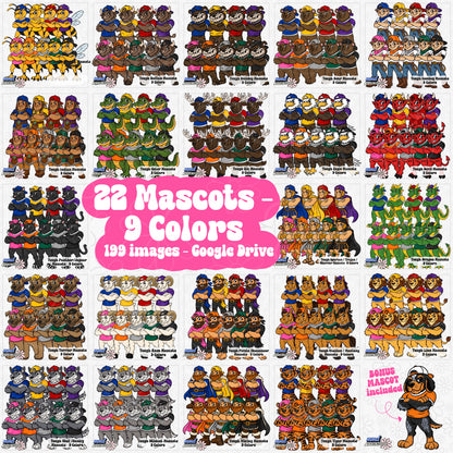 Tough Mascots | 22 Mascots Sets - 9 Colors PLUS BONUS Mascot | Google Drive Access |  Clipart | Aug26