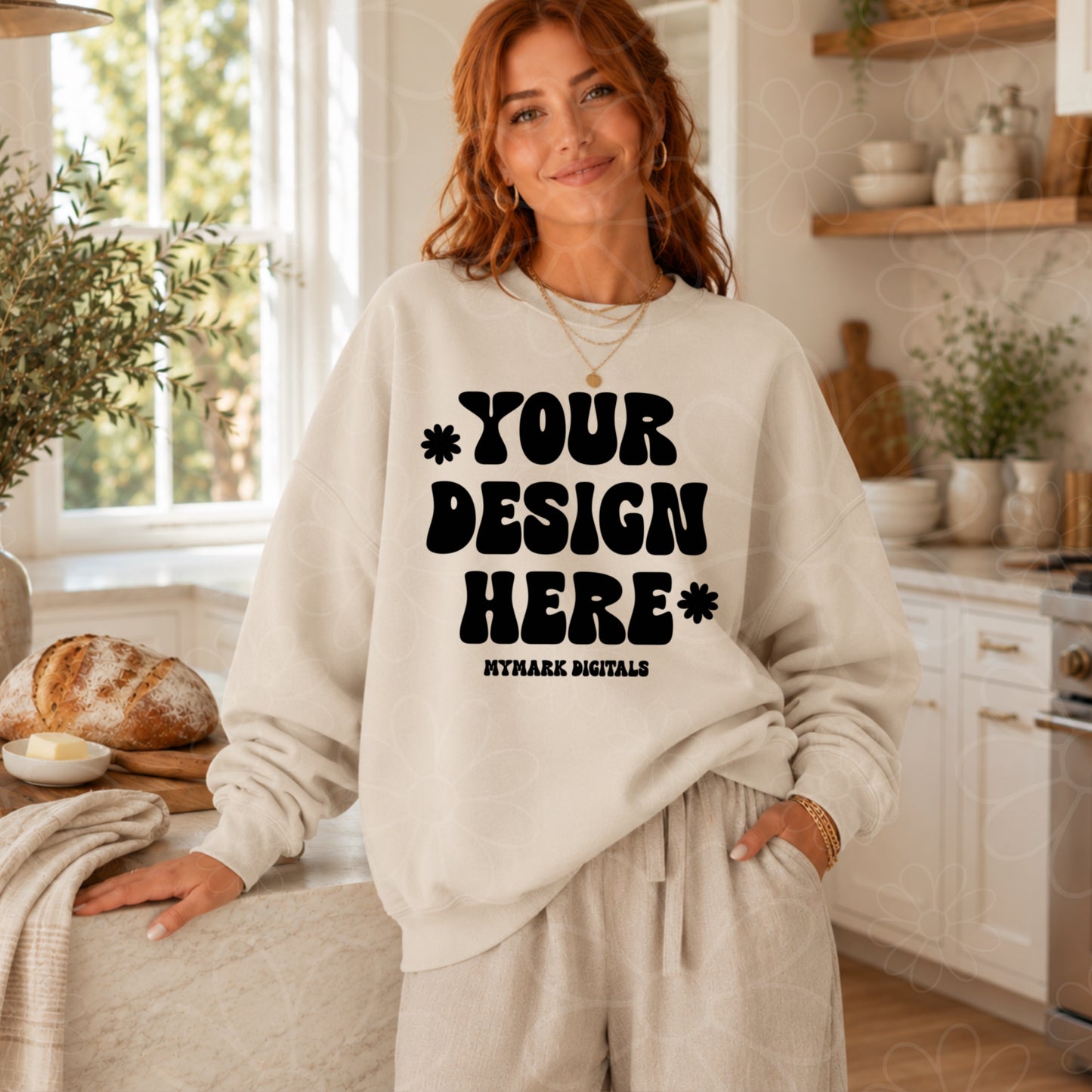 Gildan 18000 Sand Sweatshirt Mockup | Trendy Mockup | Sourdough Mockup