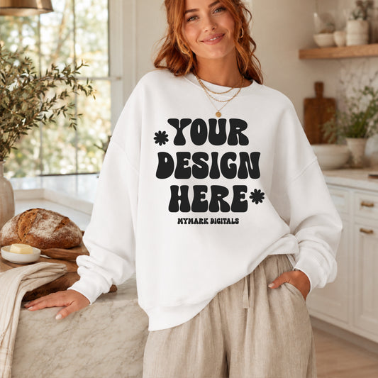 Gildan 18000 White Sweatshirt Mockup | Trendy Mockup | Sourdough Mockup