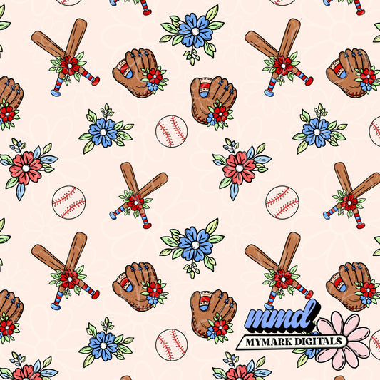 Baseball Floral Seamless | Repeating Pattern | June 2026