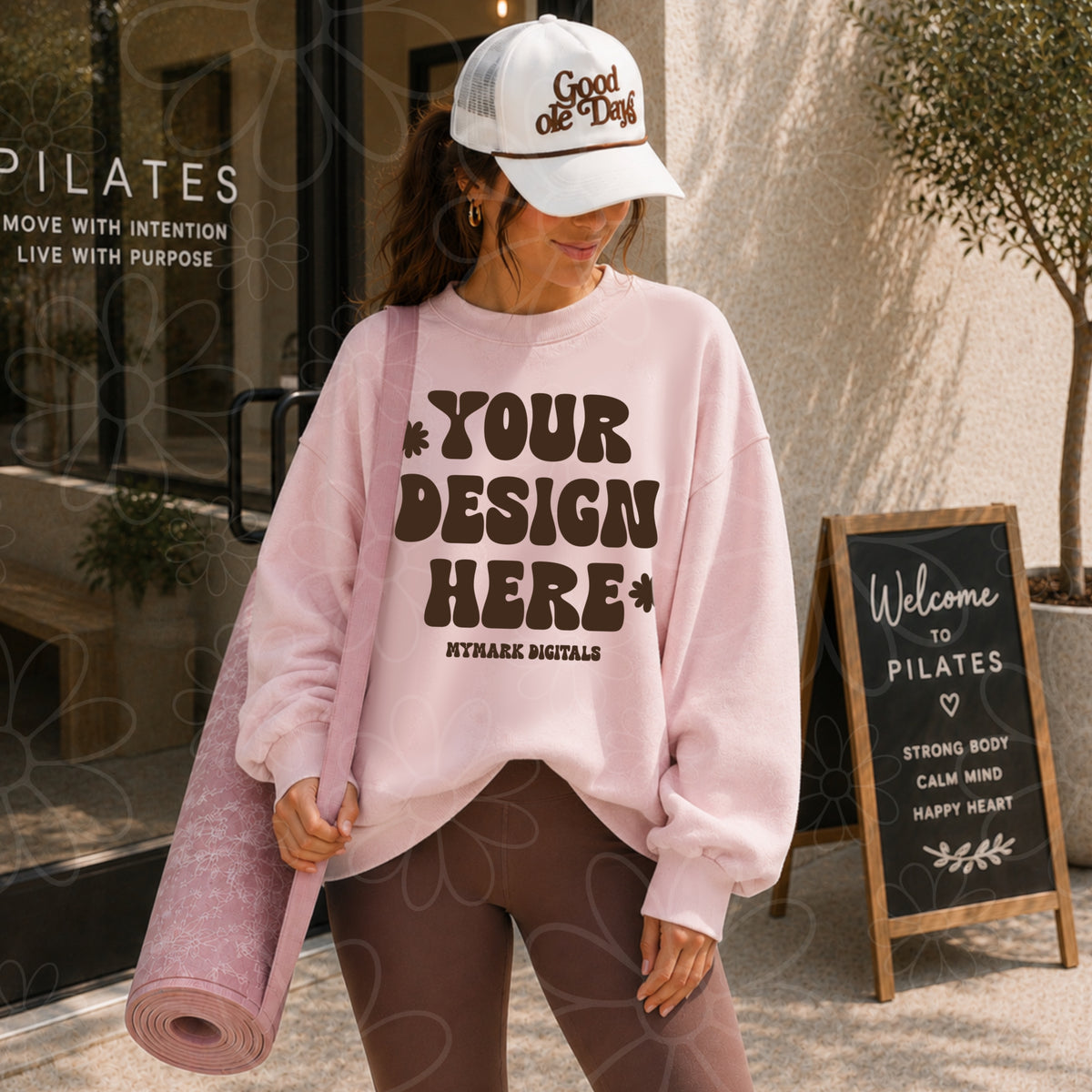 Gildan 18000 Light Pink Crewneck Sweatshirt Mock Up |  Workout Mockup | Pilates Mock