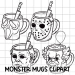 MONSTER MUGS CLIPART - color & outlines | August Clipart 25