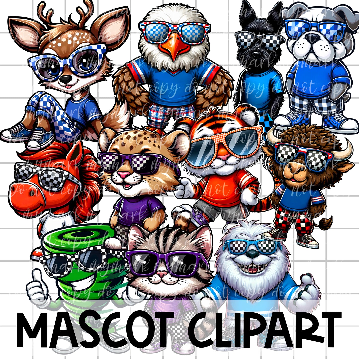 CHECKER PRINT MASCOT Clipart - 100+ Mascots | Singles Available