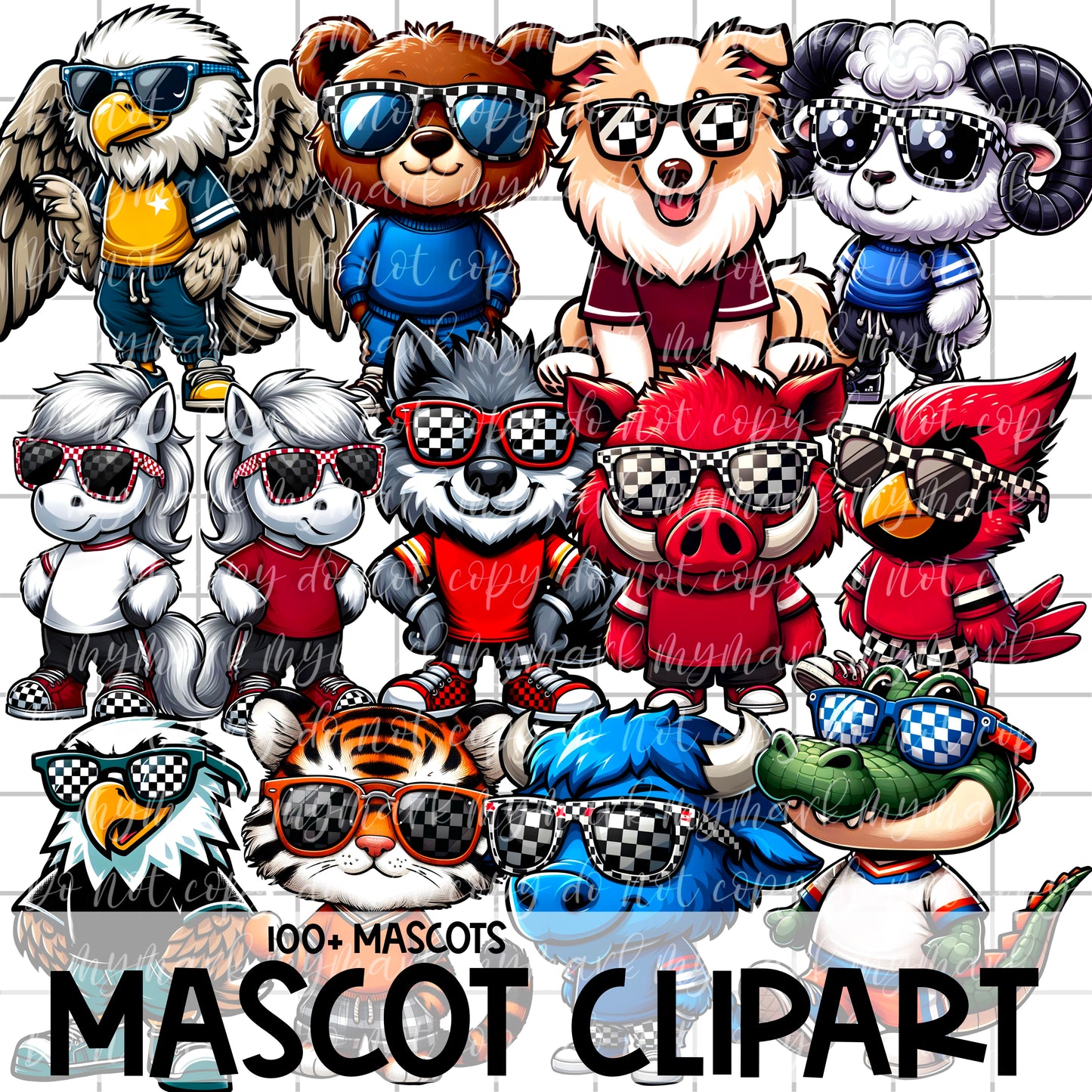 CHECKER PRINT MASCOT Clipart - 100+ Mascots | Singles Available