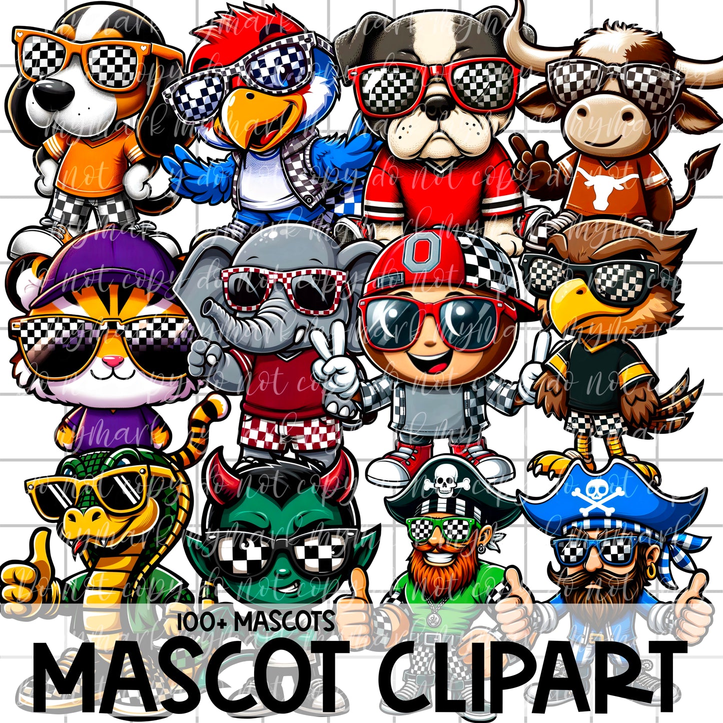 CHECKER PRINT MASCOT Clipart - 100+ Mascots | Singles Available
