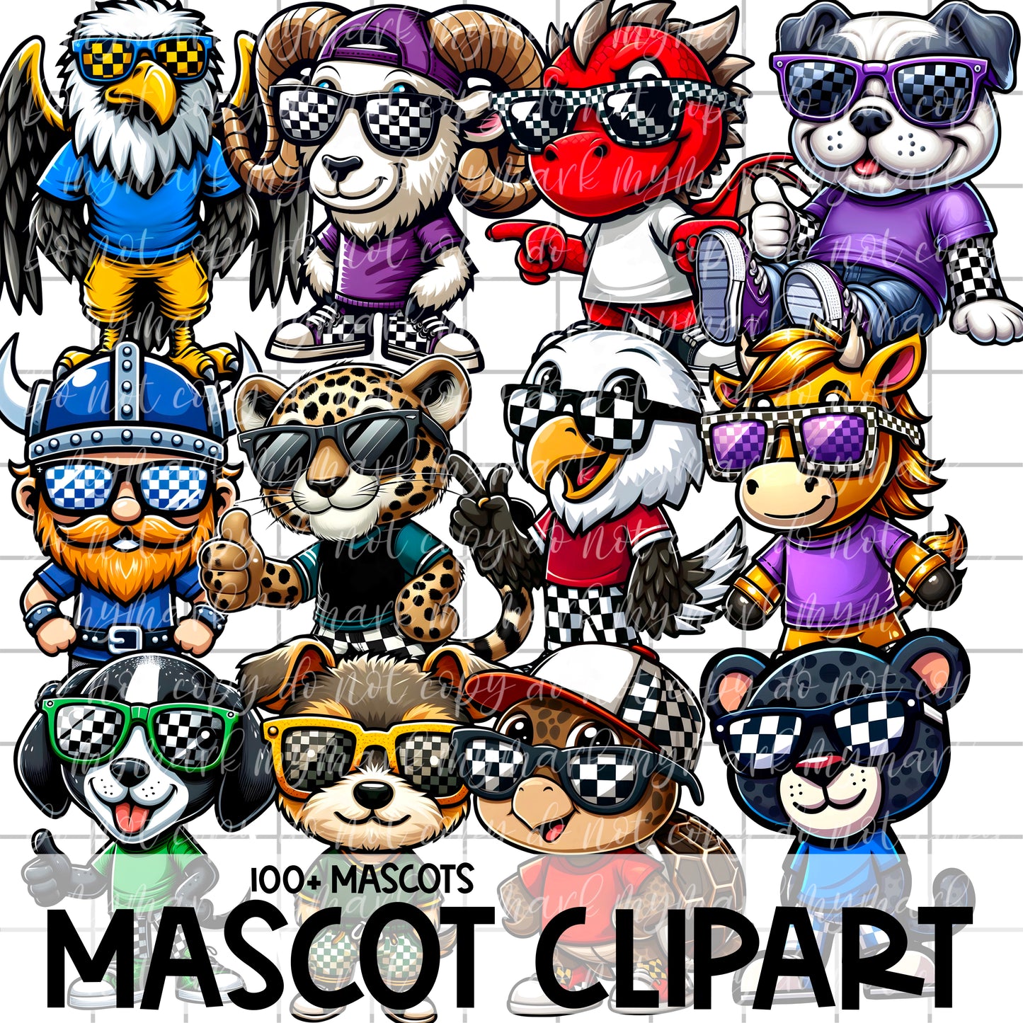 CHECKER PRINT MASCOT Clipart - 100+ Mascots | Singles Available