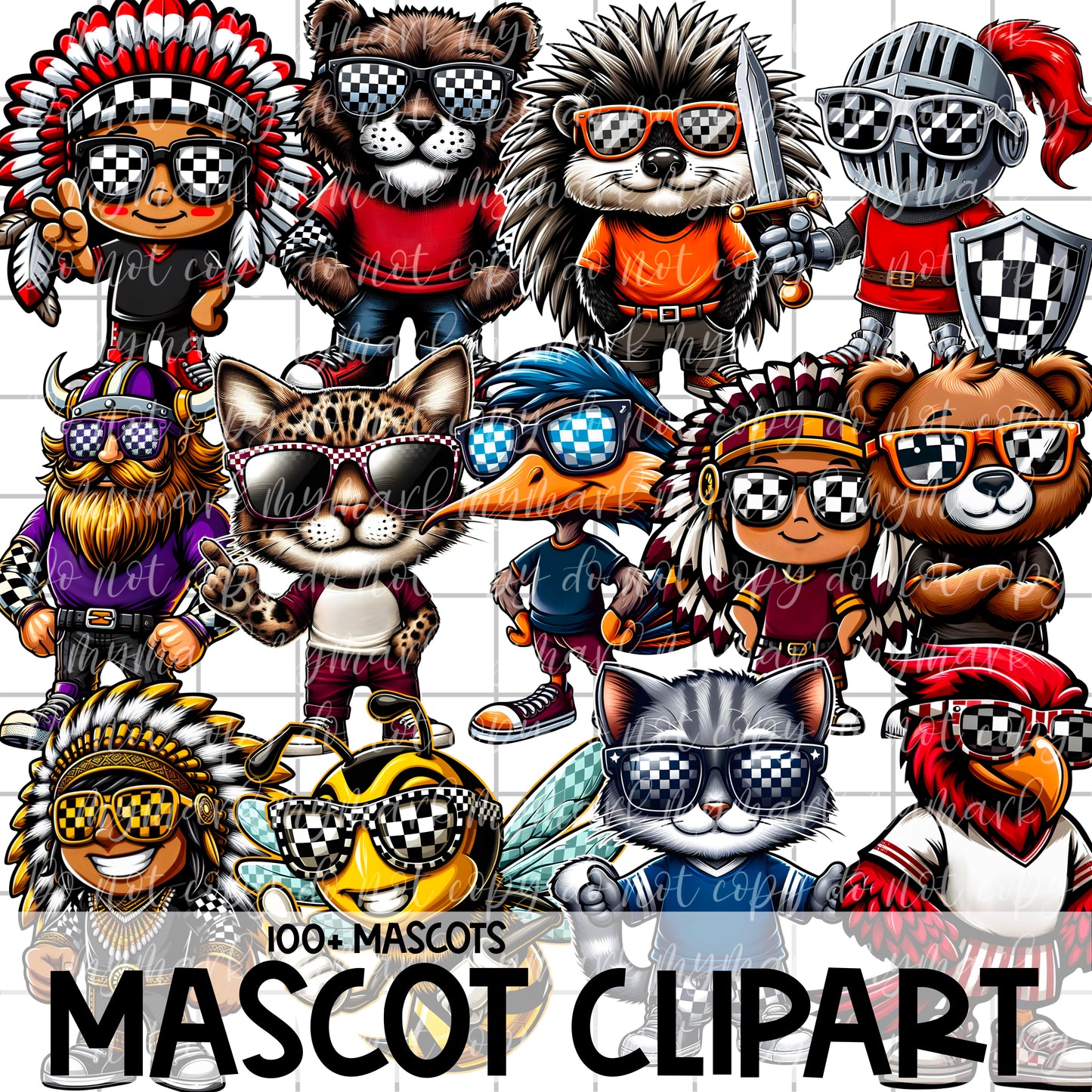 CHECKER PRINT MASCOT Clipart - 100+ Mascots | Singles Available