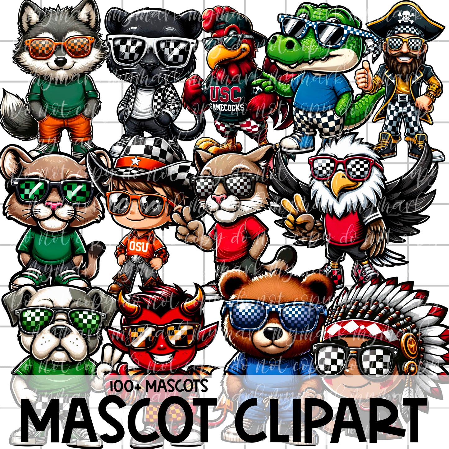 CHECKER PRINT MASCOT Clipart - 100+ Mascots | Singles Available