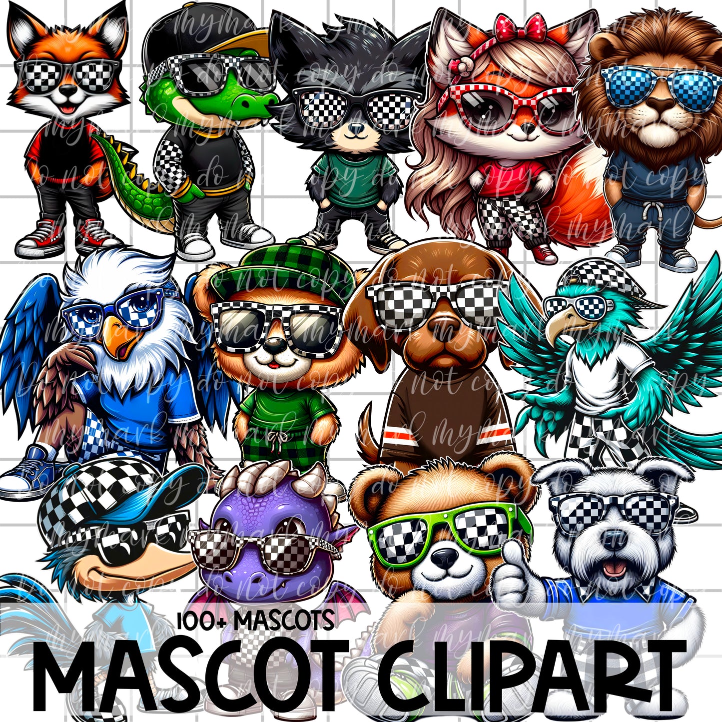 CHECKER PRINT MASCOT Clipart - 100+ Mascots | Singles Available