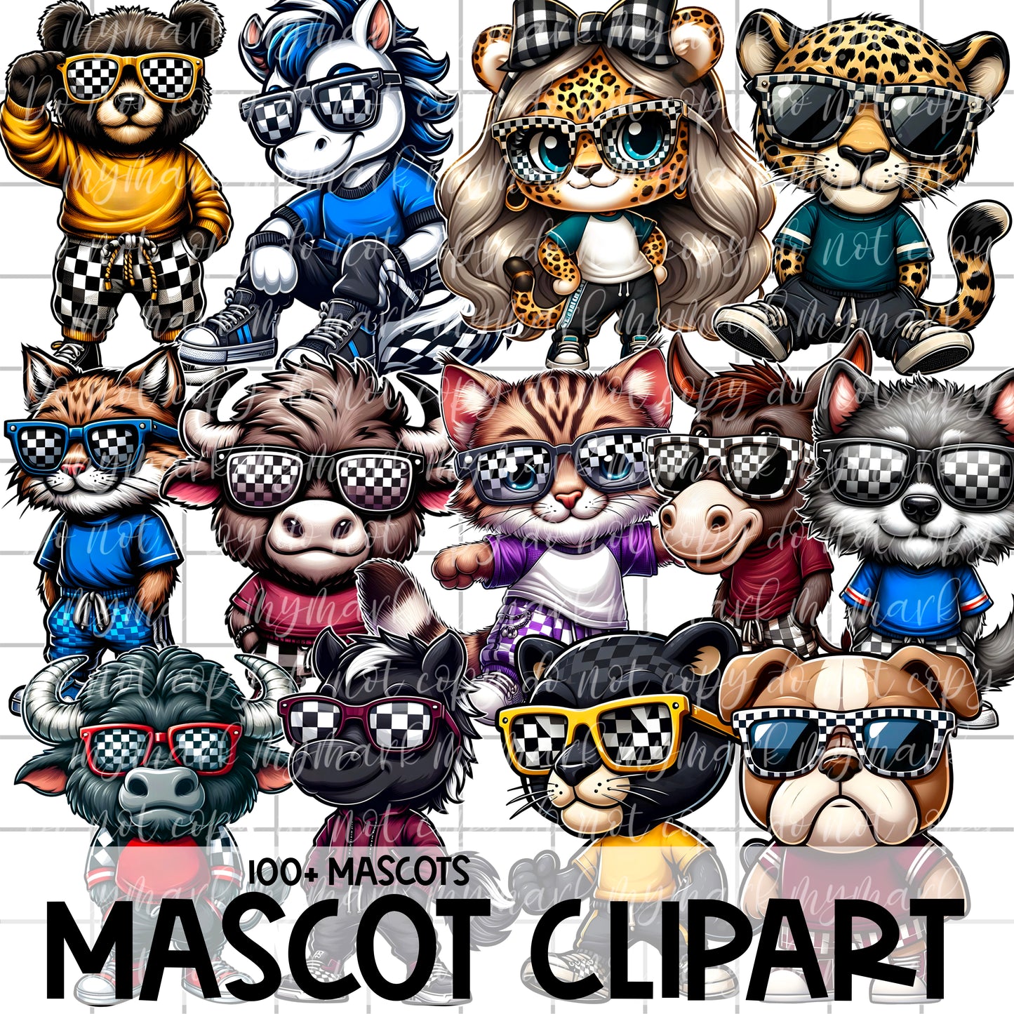 CHECKER PRINT MASCOT Clipart - 100+ Mascots | Singles Available