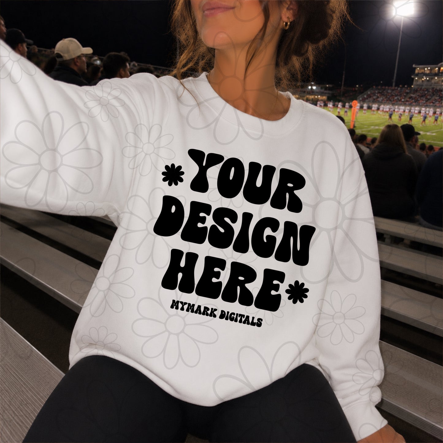 Gildan 18000 White Crewneck Sweatshirt Mockup | Football Stands Mock | Friday Night Lights Shirt Mock Up