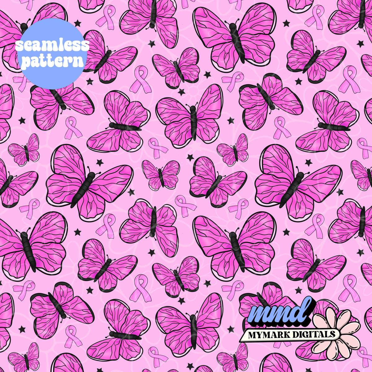 Breast Cancer Butterflies Seamless | Repeating Pattern