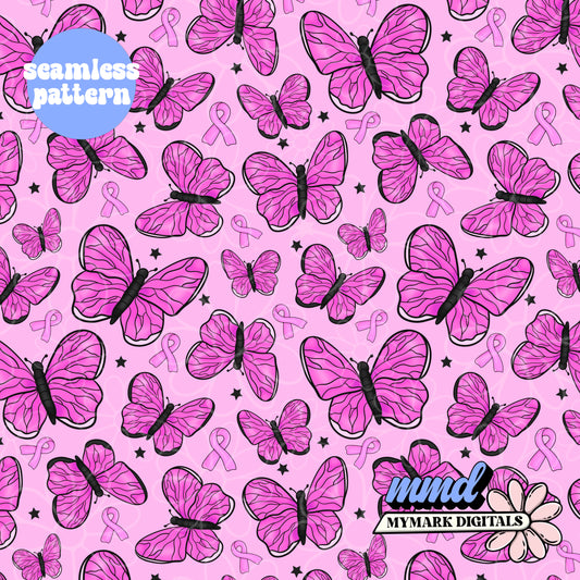 Breast Cancer Butterflies Seamless | Repeating Pattern