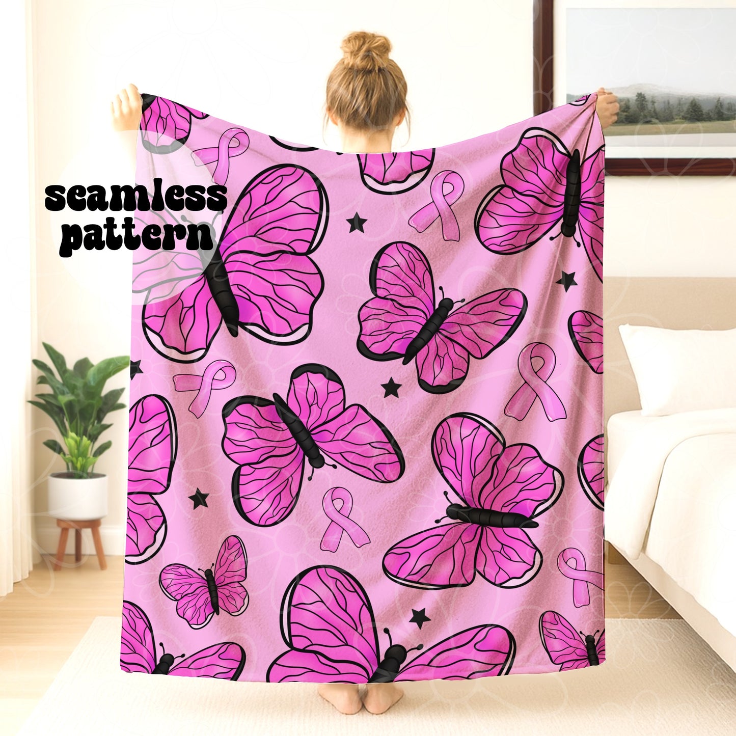 Breast Cancer Butterflies Seamless | Repeating Pattern