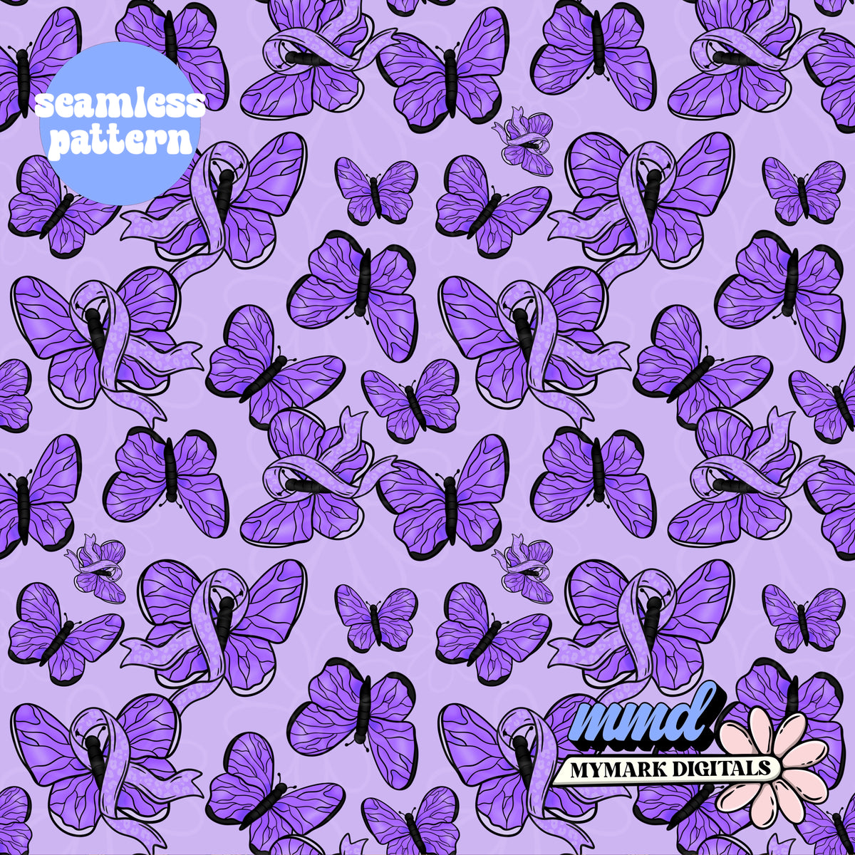 Purple Awareness Butterflies Seamless | Repeating Pattern