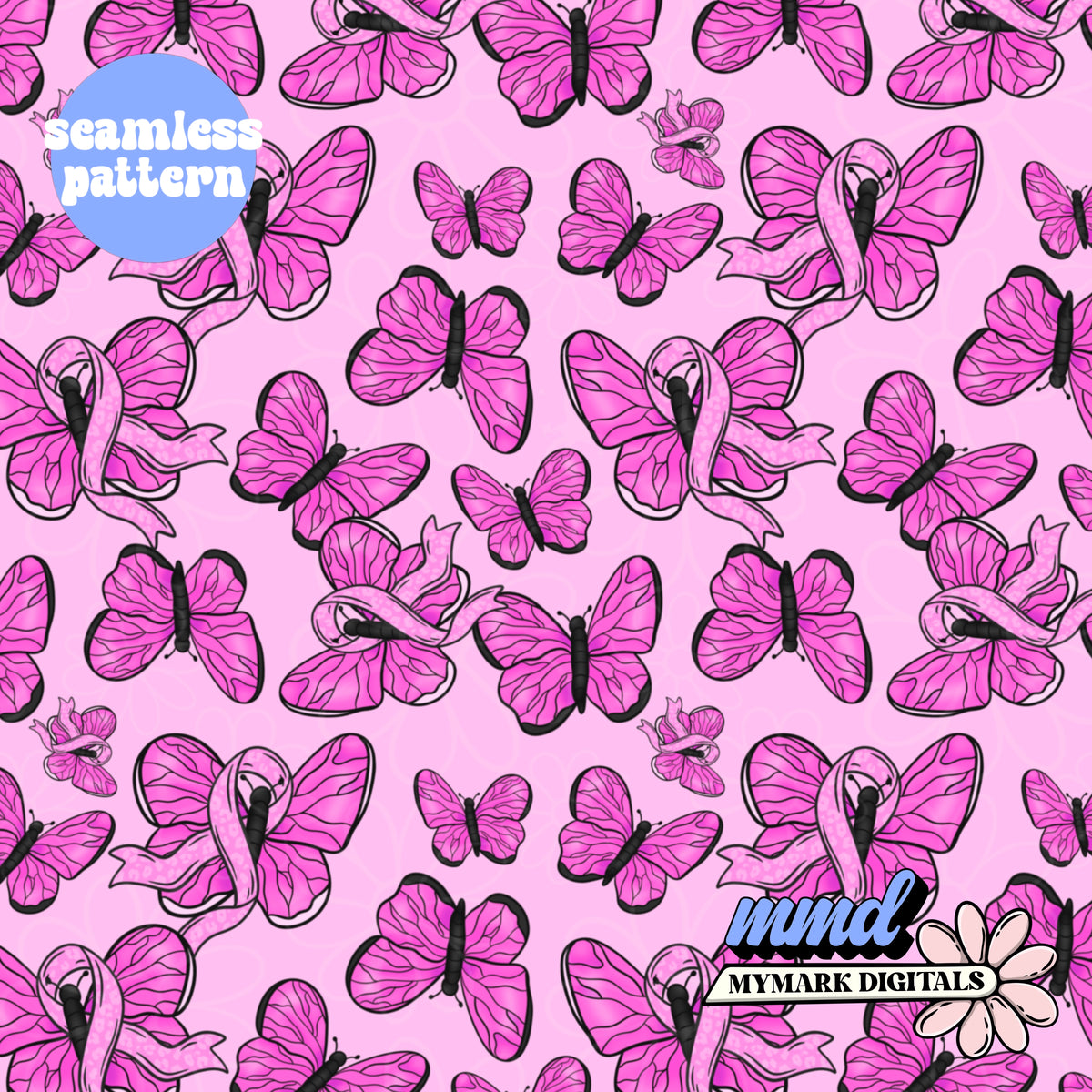 Breast Cancer Awareness Butterflies Seamless | Repeating Pattern