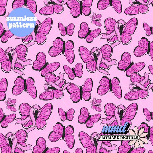 Breast Cancer Awareness Butterflies Seamless | Repeating Pattern